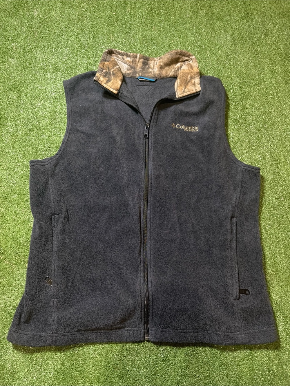 Columbia PHG Fleece Full Zip Vest Men's Large Black & Camouflage Collar